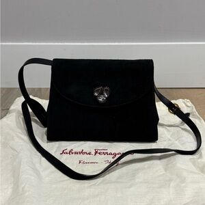 (SOLD) Salvatore Ferragamo Black Suede Crossbody